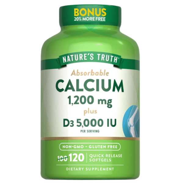 Nature's Truth Absorbable Calcium 1200 mg with Vitamin D3 5000 IU ,120 Softgels ( Calcium Carbonate ,Non-GMO & Gluten Free Supplement)